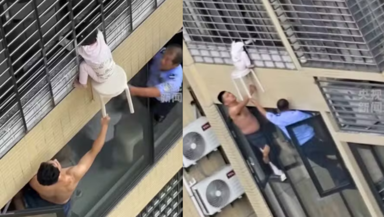 Vídeo: Criança fica pendurada no 12º andar após prender cabeça em grade na China