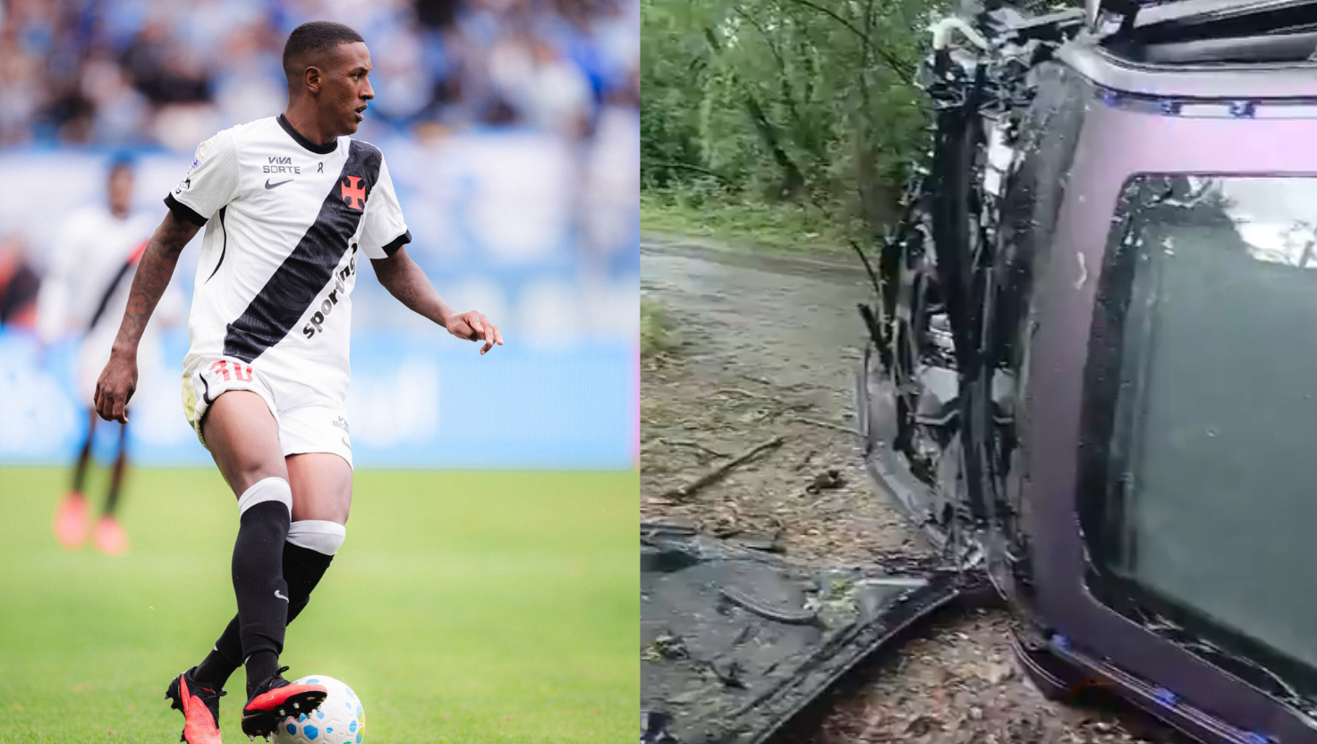 Vídeo: carro de zagueiro do Vasco capota e fica destruído após batida no Rio