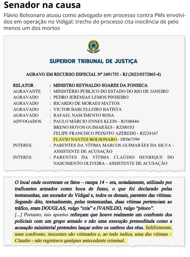 Flávio Bolsonaro defendeu PMs acusados de matar quatro homens em comunidade do Rio